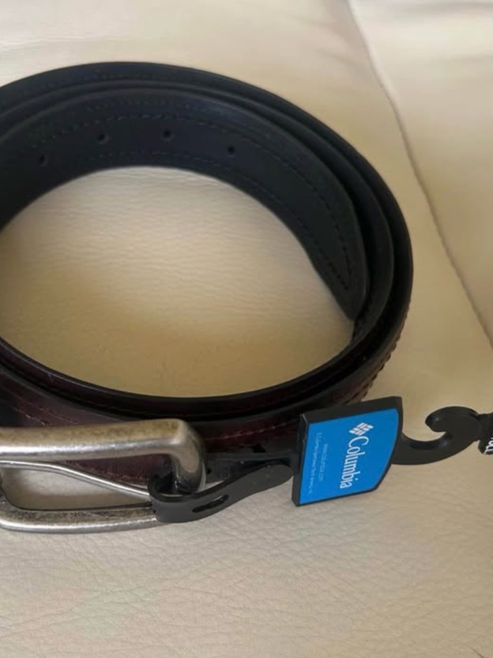 Columbia Men's Black and Brown Leather Belt with Metal Buckle